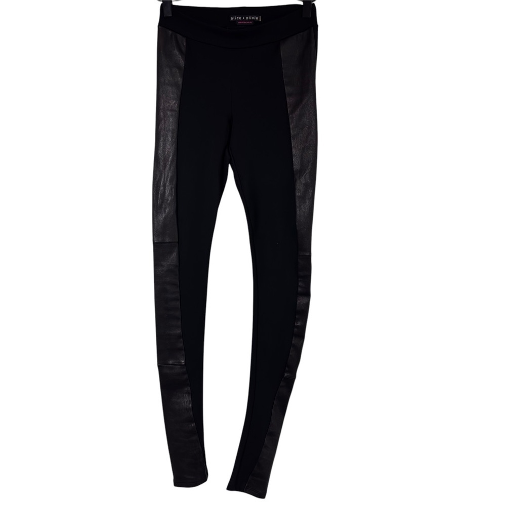 ALICE + OLIVIA LEATHER SIDE PANEL BLACK STRETCHY LEGGINGS NO SIZE - Picture 2 of 7